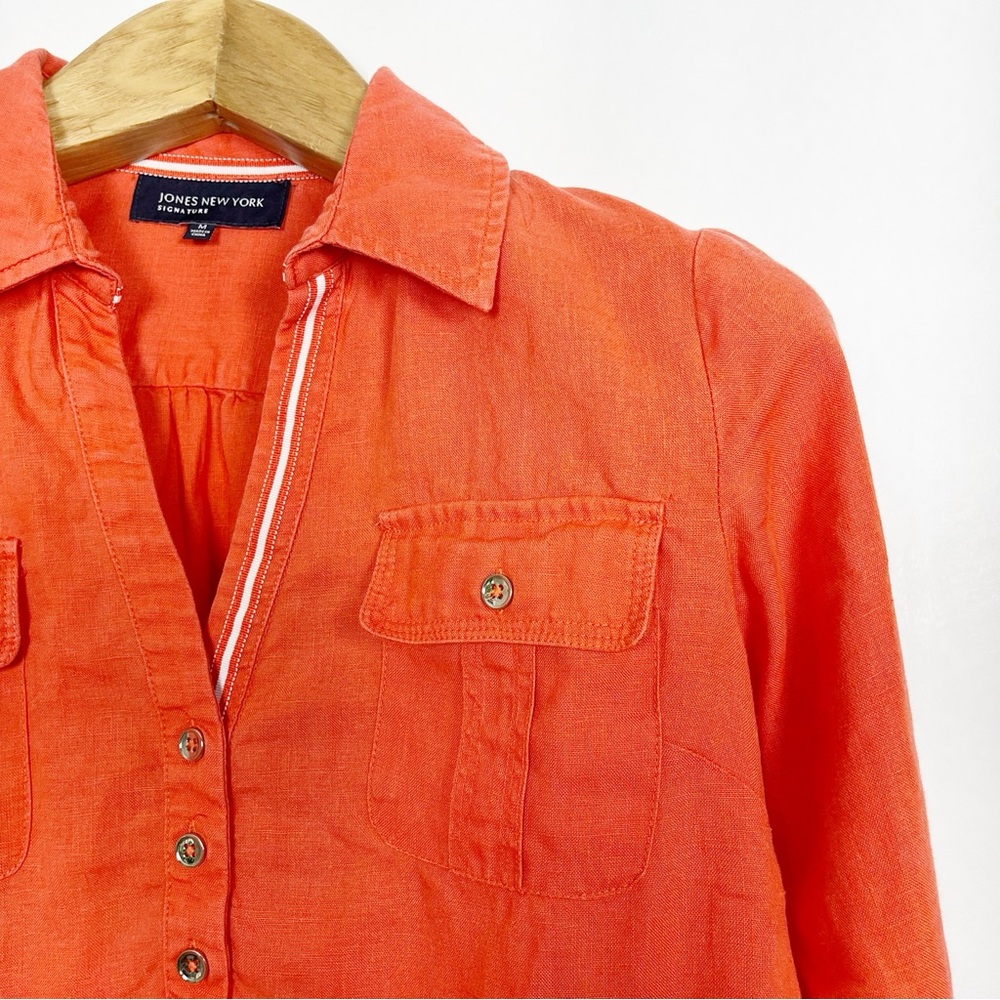 Jones New York Women’s 100% Linen Orange Button Down Shirt Size Medium